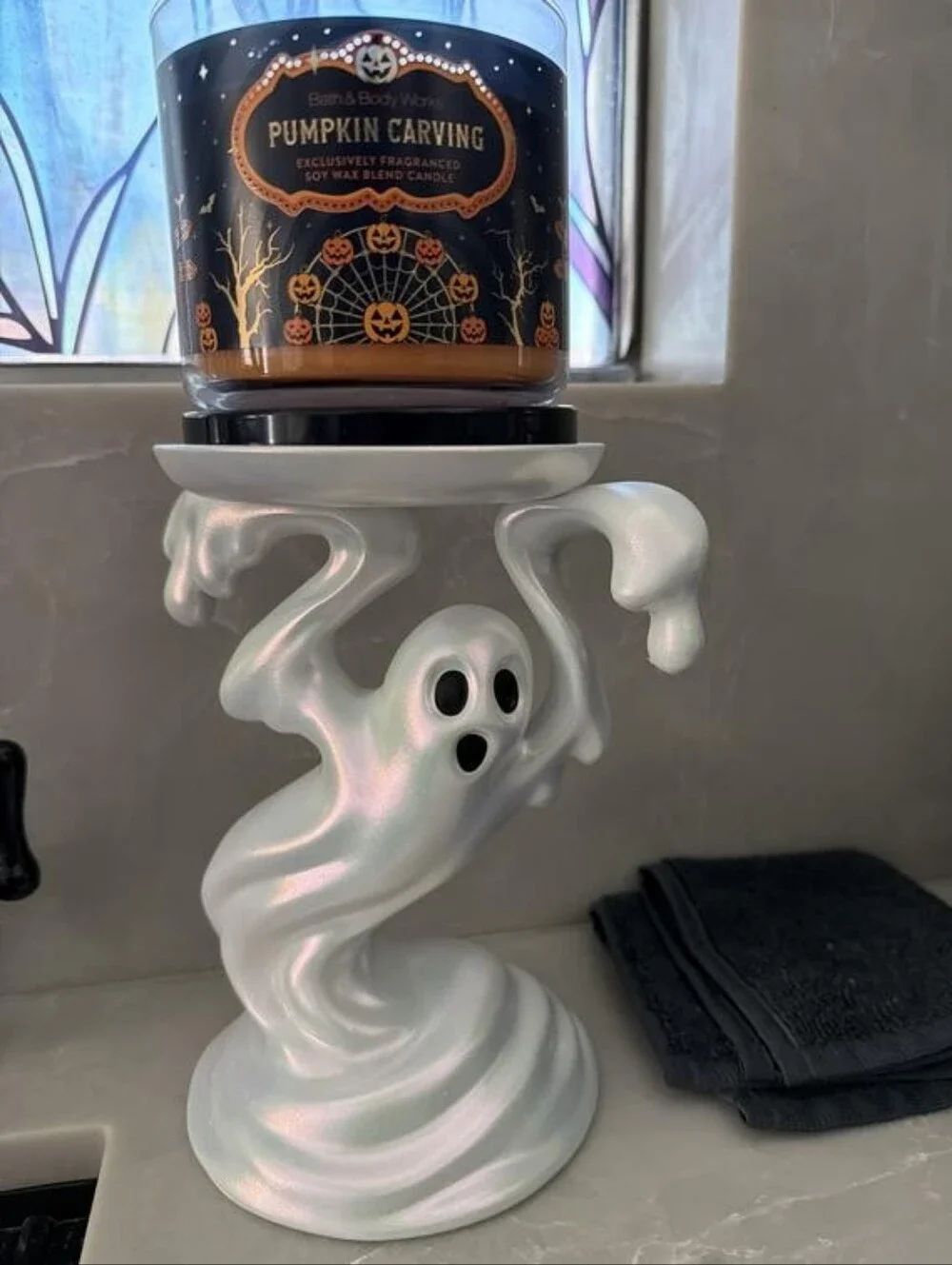 Bath & Body Works Halloween Iridescent Drippy Pearl Ghost Candle Holder NEW RARE